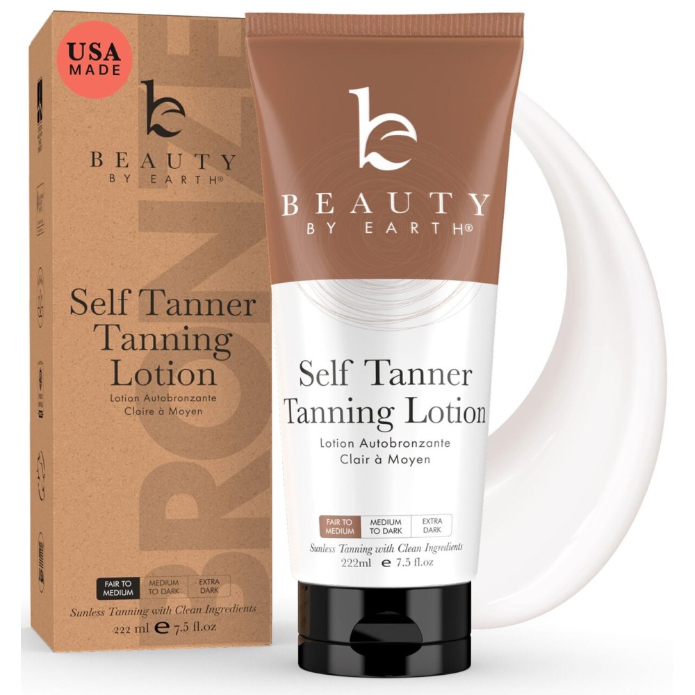 Tanning Lotion Self Tanner - USA Made with Natural and Organic Ingredients Non Toxic Sunless Browning Lotion, Best Gradual Tanner for Men and Women, Streak-Free Fake Tan, Fair to Medium