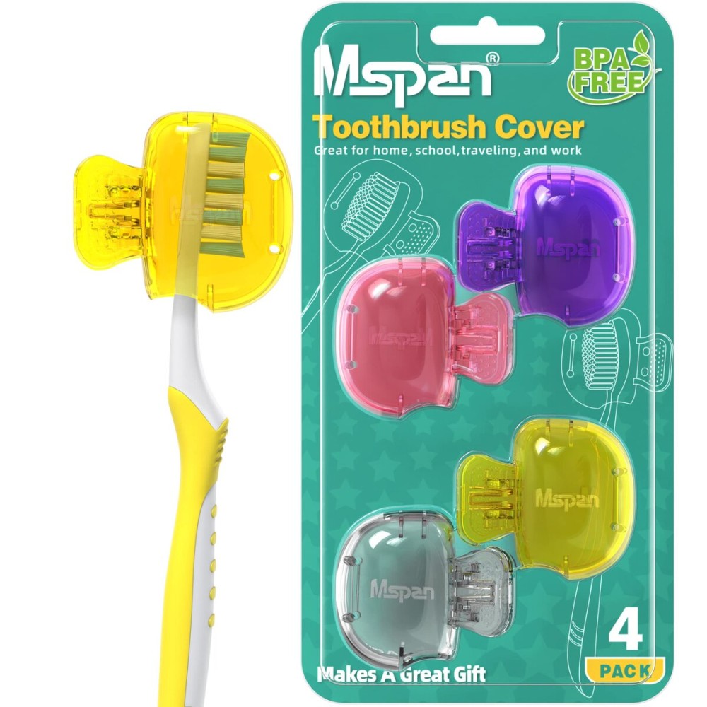 Mspan Toothbrush Head Cover Cap: Tooth Brush Protector Clip Compatible with Oral-B Philips Colgate AquaSonic - Plastic Pod Travel Case - 4 Packs