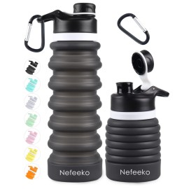 Nefeeko Collapsible Silicone Foldable Leakproof BPA Free Travel Sport Water Bottles, 26oz With Carabiner, Ideal for Camping, Hiking & Outdoor Activities