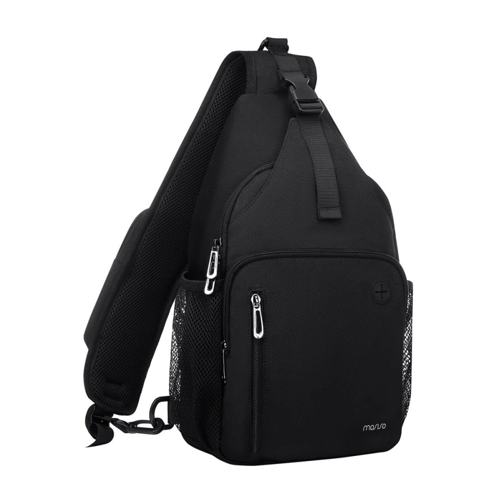 MOSISO Sling Backpack Bag, Crossbody Shoulder Bag Travel Hiking Daypack Chest Bag with Front Square Pocket&USB Charging Port, Black