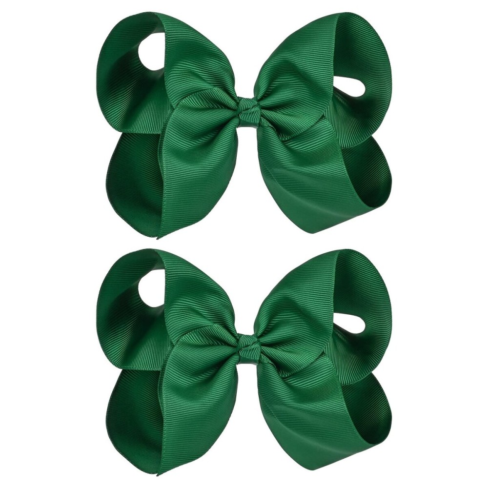 DEEKA 2 PCS 6 Big Hand-made Grosgrain Ribbon Solid Color Hair Bows Alligator Clips Hair Accessories for Little Teen Toddler Girls Kids Set of 2 -Hunter Green
