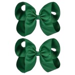 DEEKA 2 PCS 6 Big Hand-made Grosgrain Ribbon Solid Color Hair Bows Alligator Clips Hair Accessories for Little Teen Toddler Girls Kids Set of 2 -Hunter Green