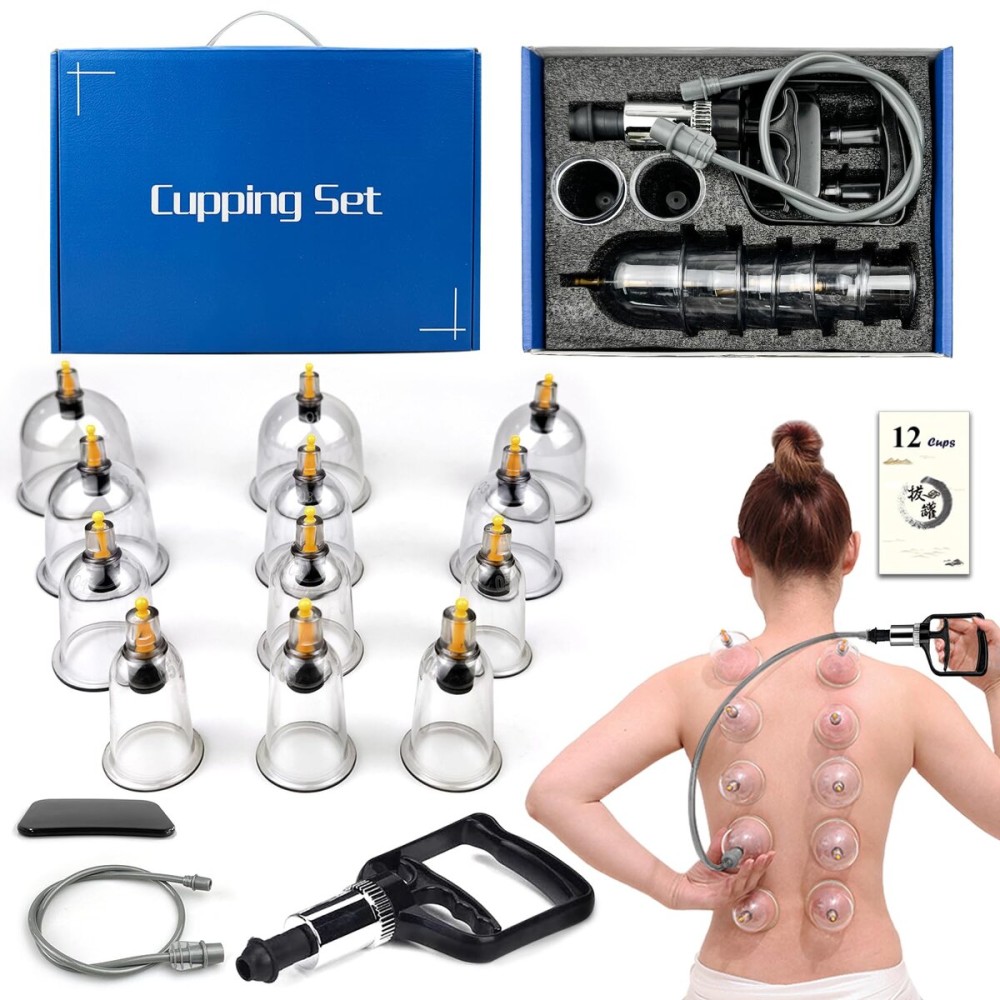 DEFUNX Cupping Therapy Set,12 Therapy Cups Cupping Set with Pump, Professional Chinese Cupping Therapy Sets Hijama Cupping Massage Kit