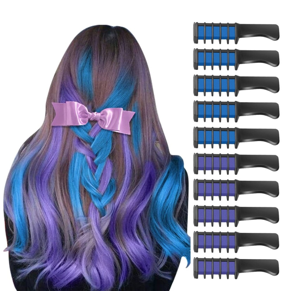 MSDADA Blue and Purple Hair Chalk for Girls-New Hair Chalk Comb Temporary Bright Washable Hair Color Dye for Kids-Girls Toys Gifts for Birthday,Easter,Christmas,Halloween