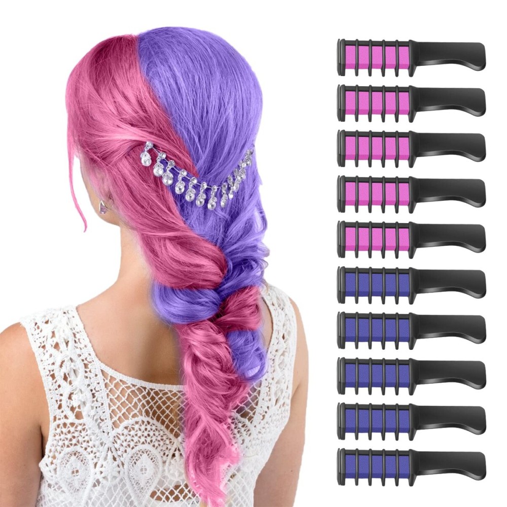 MSDADA Hair Chalk for Girls Kids-New Hair Chalk Comb Temporary Bright Washable Hair Color Dye-4 5 6 7 8 9 10 Year Old Girl Gifts Toys for Christmas,Halloween Cosplay Birthday-5 Pcs Pink+5 Pcs Purple