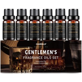 Essential Oils Set, Men Scents Fragrance Oil Aromatherapy Essential Oils Kit for Diffuser (6x10ML) - Sandalwood, Cedar, Leather, Sweet Tobacco, Rum, Cologne Aromatherapy Oils Gift for Men