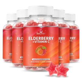 BeLive Elderberry Gummies with Vitamin C - Double Strength Elderberries Extract - Zinc, Multivitamins, B-Complex - for Immune Support Vitamins, Raspberry Flavor (250 Ct - 5 Packs)