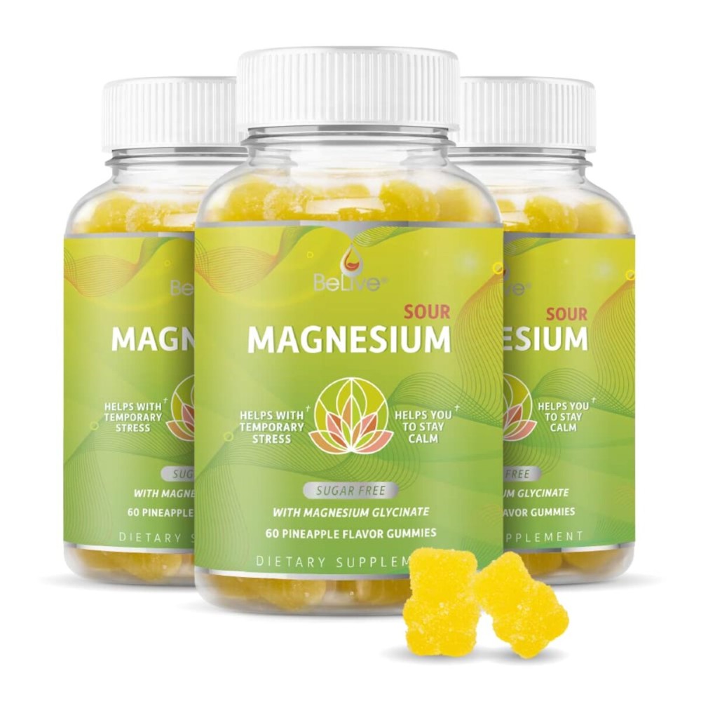 BeLive Magnesium Gummies 200mg - 60 Ct | Magnesium Glycinate Supplements for Relaxation, Stress Relief, and Sleep for Adults & Kids - Tasty and Tangy Pineapple Flavor (3)
