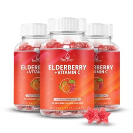 BeLive Elderberry Gummies with Zinc and Vitamin C - Immune Support Supplement with Vitamin D, A, E, B12 - Gummies for Healthy Bones & Teeth, Vegan, Keto & Non-GMO - Raspberry Flavor | 3-Pack