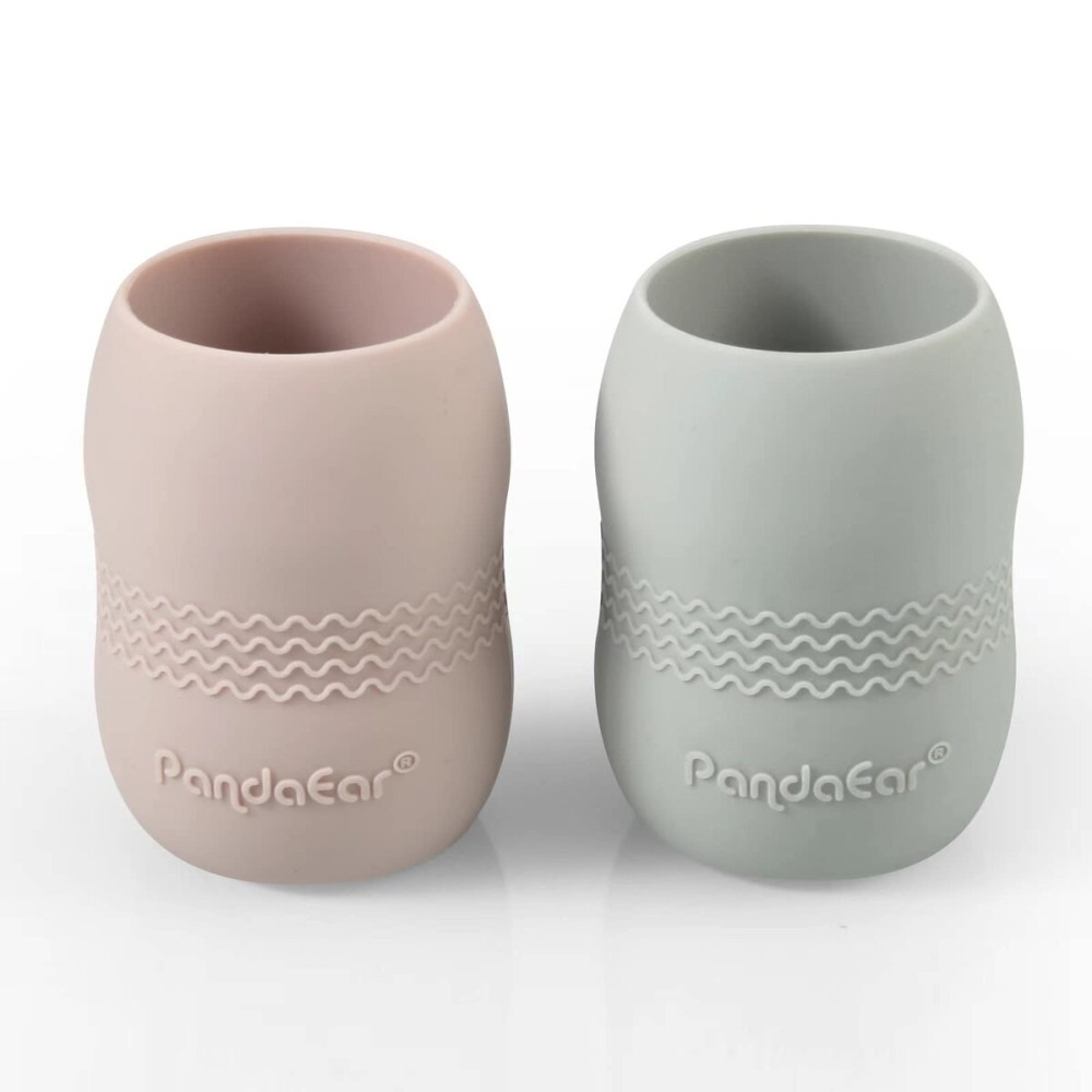 PandaEar (2 Pack 100% Tiny Silicone Drinking Training Cup for Baby and Toddler (Pink/Grey)