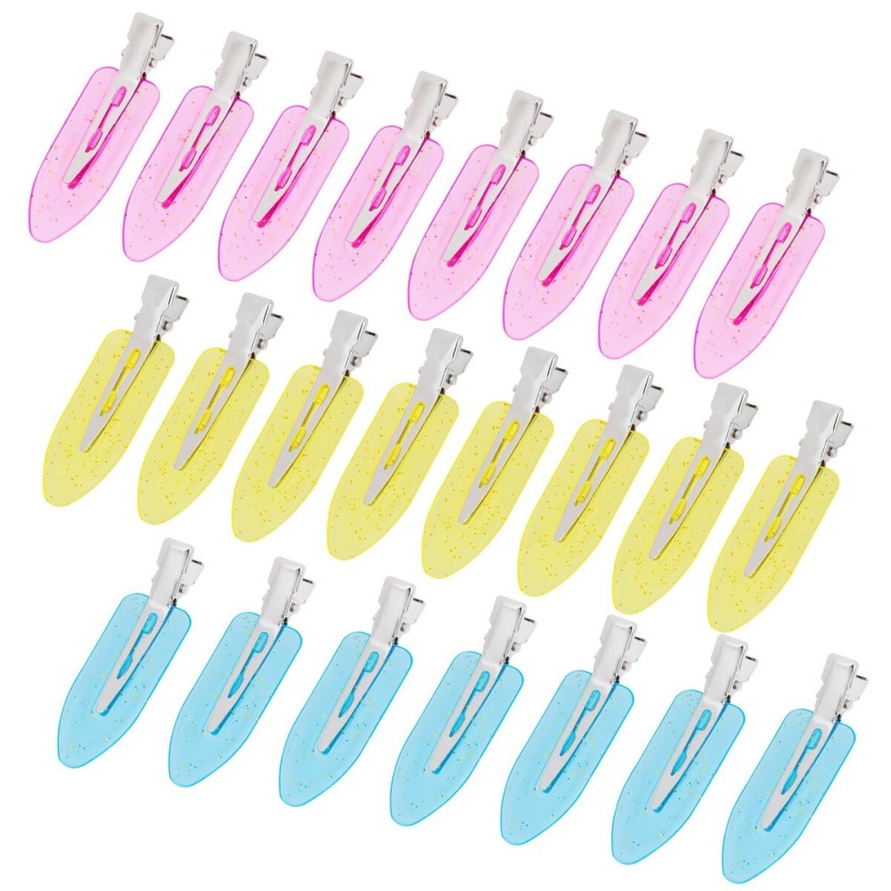 Wobe 24pcs Creaseless Hair Clips No Bend Hair Clips No Crease Hair Clip for Curl Hairstyle Bangs Makeup Application Hairdressing Hairpins Styling Clips for Salon Barber (Translucent Pink Blue Yellow)
