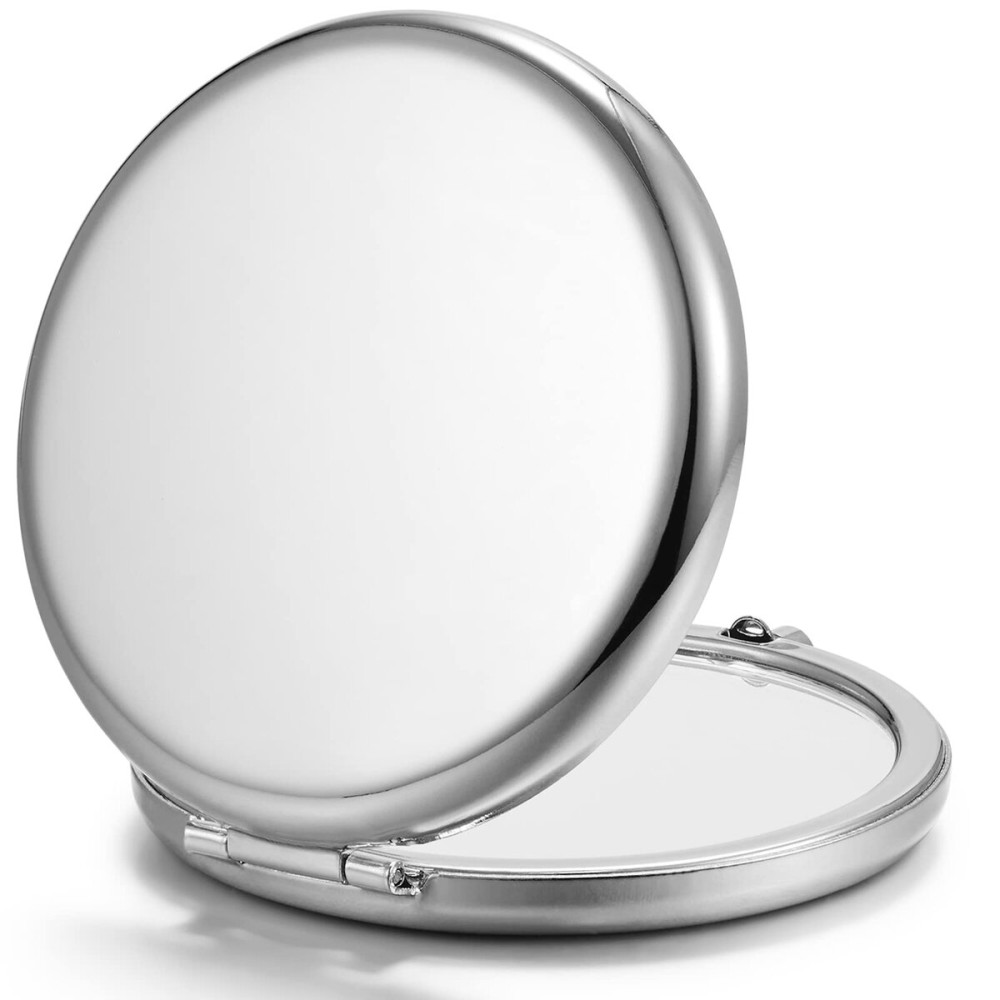 Getinbulk Compact Mirror Bulk, Pack of 6 Double-Sided 1X/2X Magnifying Metal Makeup Mirrors(Round, Silver)