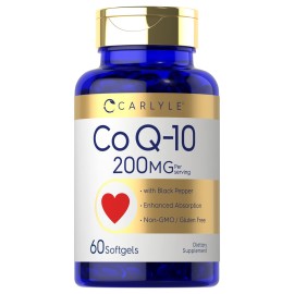 Carlyle CoQ10 200mg Softgels | 60 Count | with Black Pepper | Enhanced Absorption | Non-GMO, Gluten Free Supplement