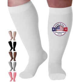 Compression Socks for Women and Men 20-30mmHg Wide Calf - XXL Knee High Compression Stockings for Swelling, Edema, Bariatric Surgery Recovery - White, 2X-Large - AB201