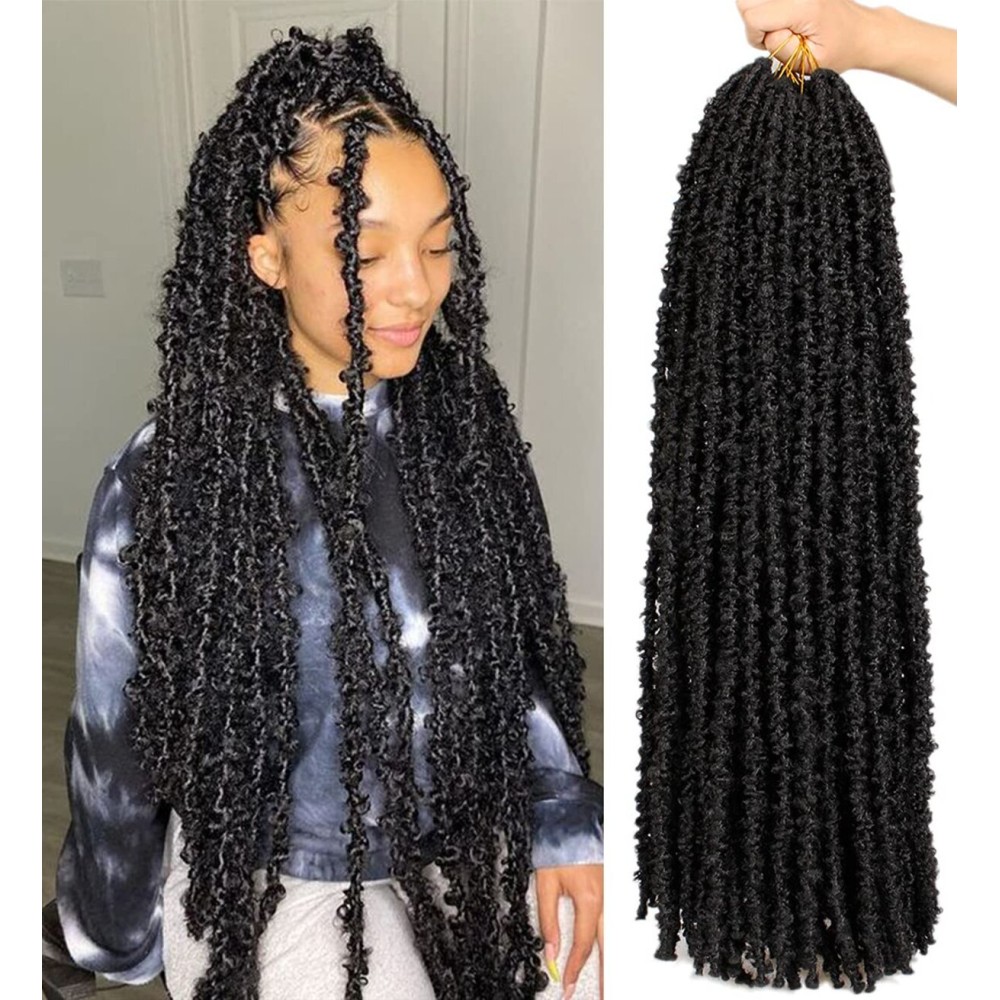 ZRQ 2 Packs Butterfly Locs 30 Inch Black Distressed Faux Locs Crochet Braids Hair Extensions Goddess Locs Pre-looped Synthetic Soft Locs For Women 1B