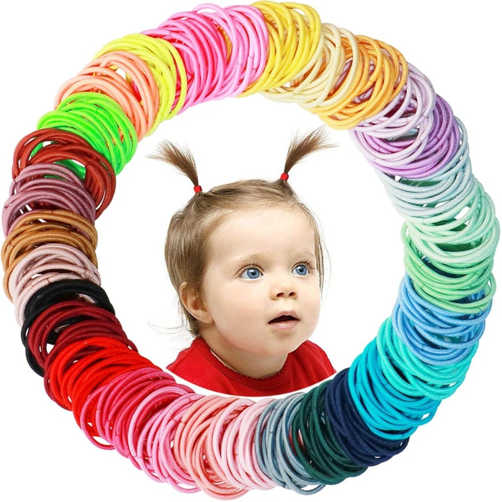 400PCS Multicolor Hair Ties, No Crease Elastic Ponytail Holders, 2CM Finger Hair Accessories for Girls