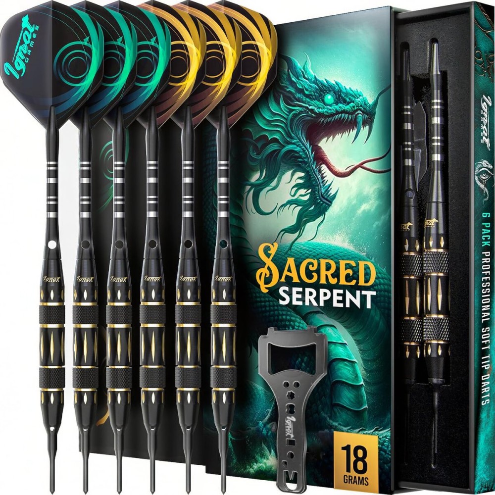 IgnatGames Premium Soft Tip Darts - 6/12 Pack Brass Barrels with Aluminum Shafts, 16 GlideXPro Flight Set, Tool Kit, Giftable Case & 100 Extra Tips