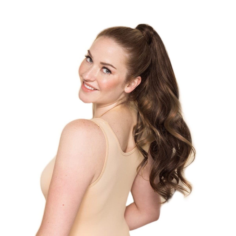 WENNALIFE Ponytail Hair Extension, 14 Inch 75g Dark Brown Mixed Chestnut Brown Ponytail Extension Human Hair Clip in Wrap Around Remy Human Hair Extension Hairpieces