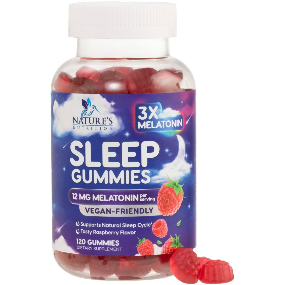Melatonin Sleep Gummies 12mg - Extra Strength Sleep Support Melatonin Gummy for Adults, Vegan Sleeping Gummy Supplement Supports Restful Sleep, Gluten-Free, Non-GMO, Tasty Berry Flavor - 120 Gummies