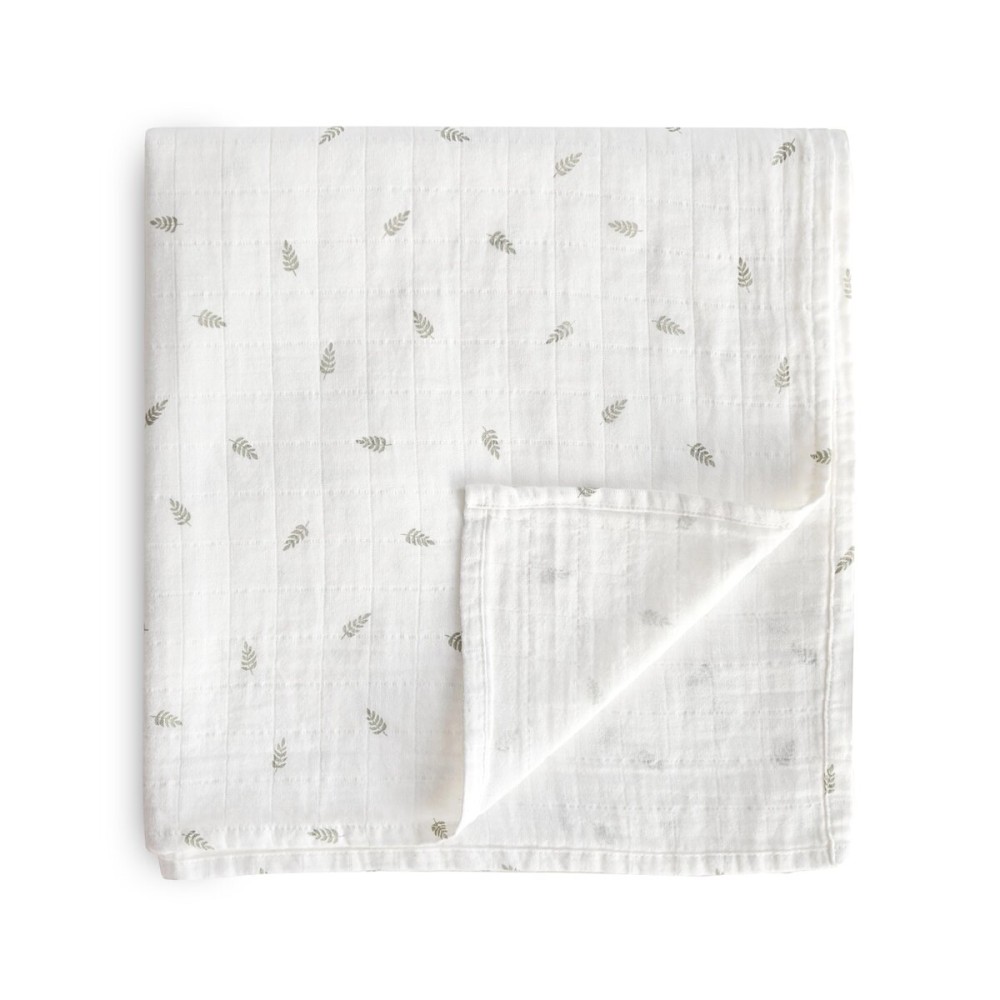 mushie Muslin Baby Swaddle Blanket | 100% Organic Cotton (Leaves)