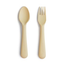 mushie Flatware Fork and Spoon Set For Kids | Made in Denmark (Daffodil)