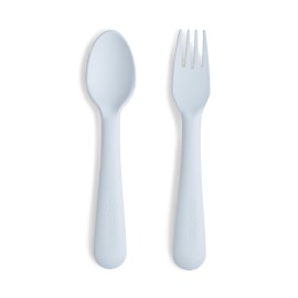 mushie Flatware Fork and Spoon Set For Kids | Made in Denmark (Powder Blue)