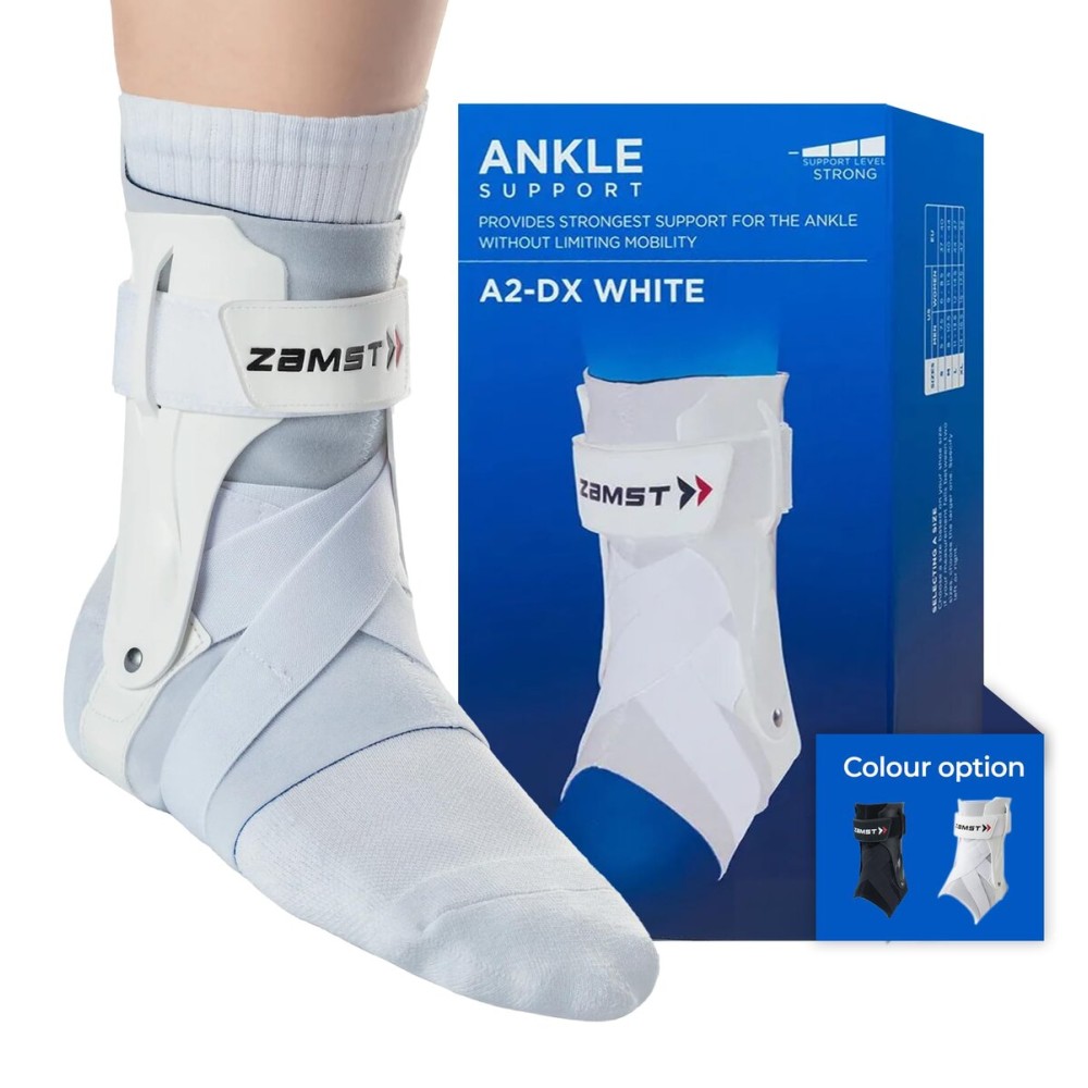 Zamst A2-DX White Ankle Brace for Sports - Breathable Sports Ankle Support for Men and Women with Guard Stabilizers for High-Grade Ankle Sprain - Right, Large