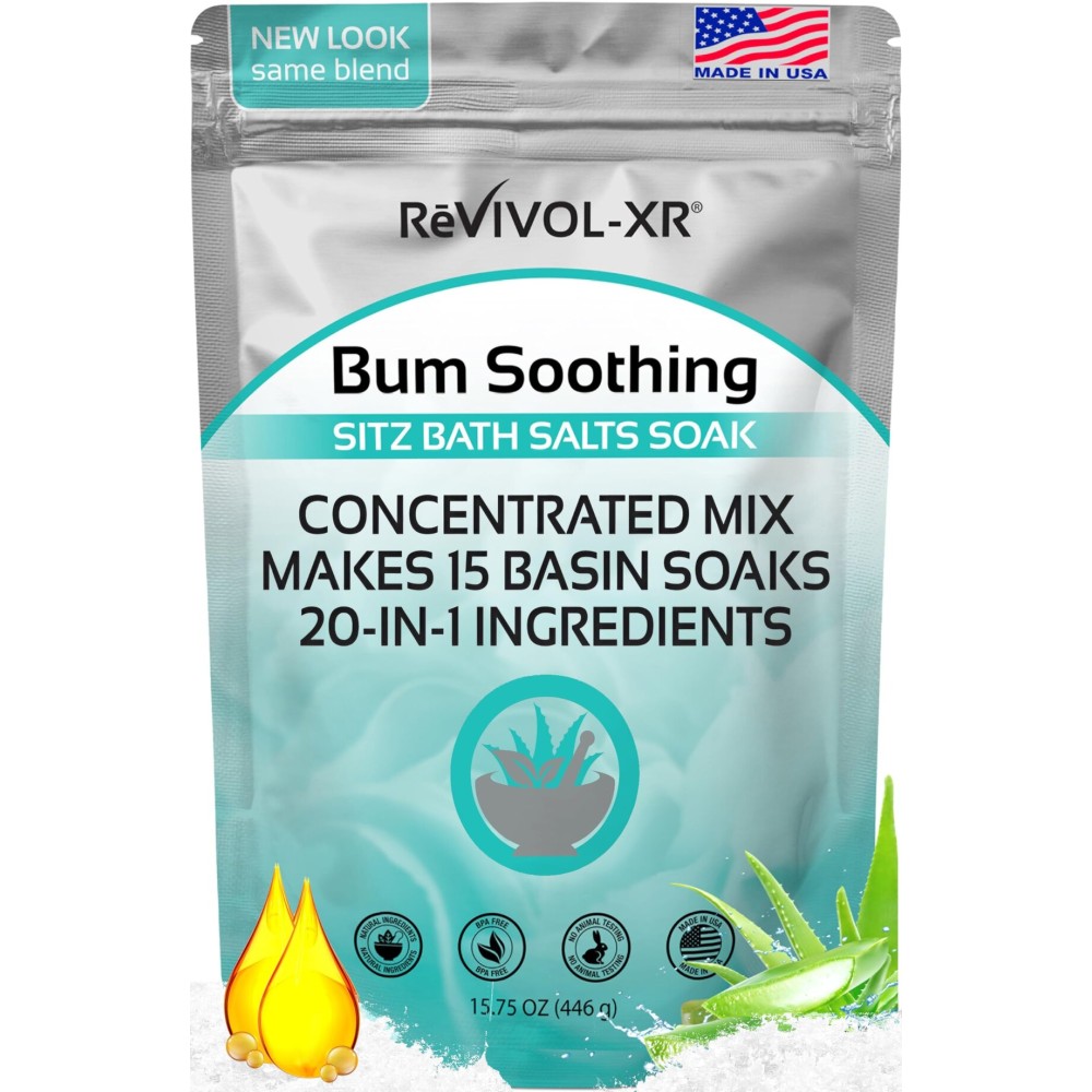 Sitz Bath for Hemorrhoids Soothing 20-in-1 Salts Mix + E Oils, 15 Soaks Concentrate for Toilet Seat Basin - Comfort Relief, Made in USA with Premium Natural Ingredients Including Aloe & Epsom Salts