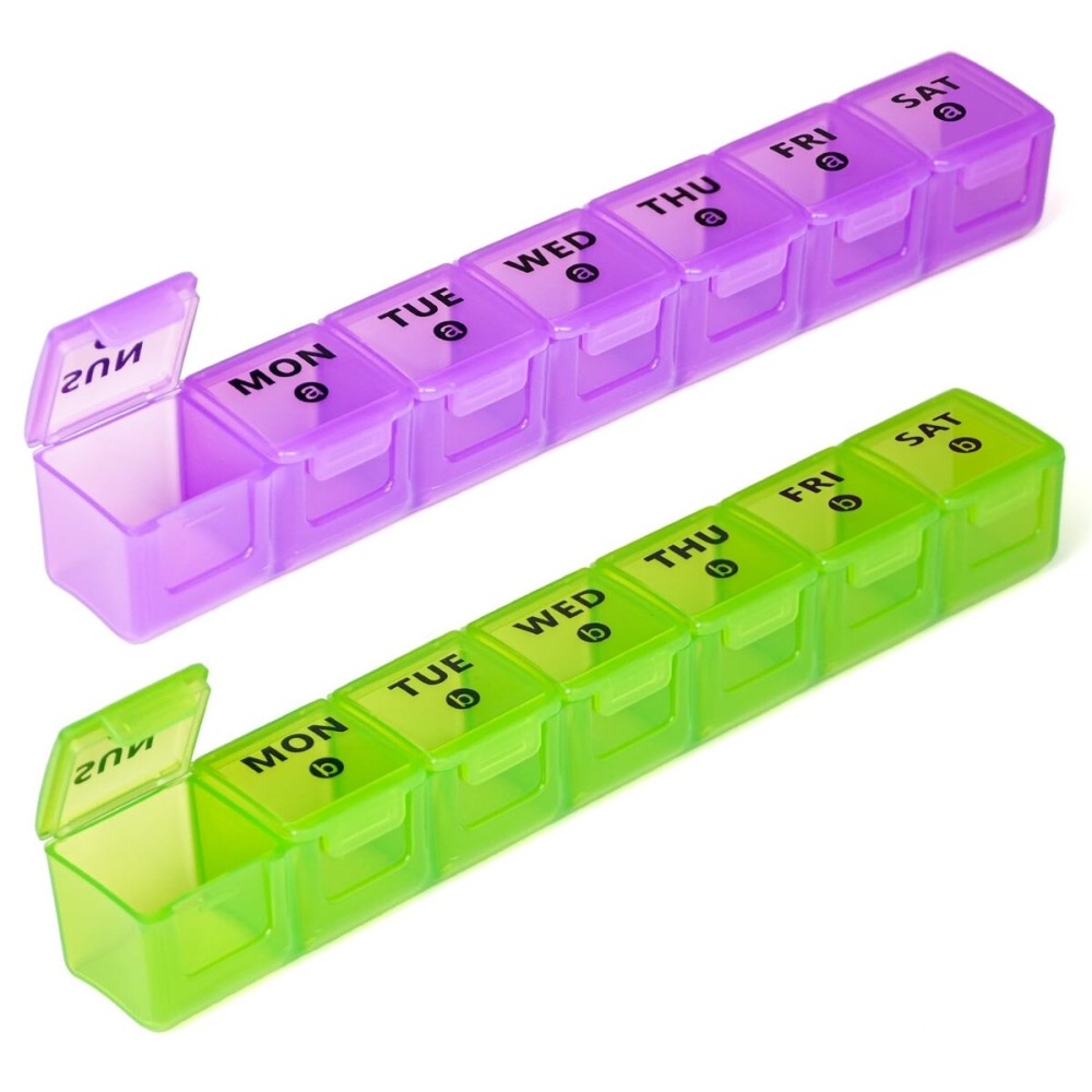 2-Pack Large Weekly Pill Organizer,Vitamin Pill Box Organizer 7 Day with Big Compartments, Am Pm Pill case for Travel,XL Medicine Organizer 14 Day for Fish Oils, Vitamin Holder Supplement