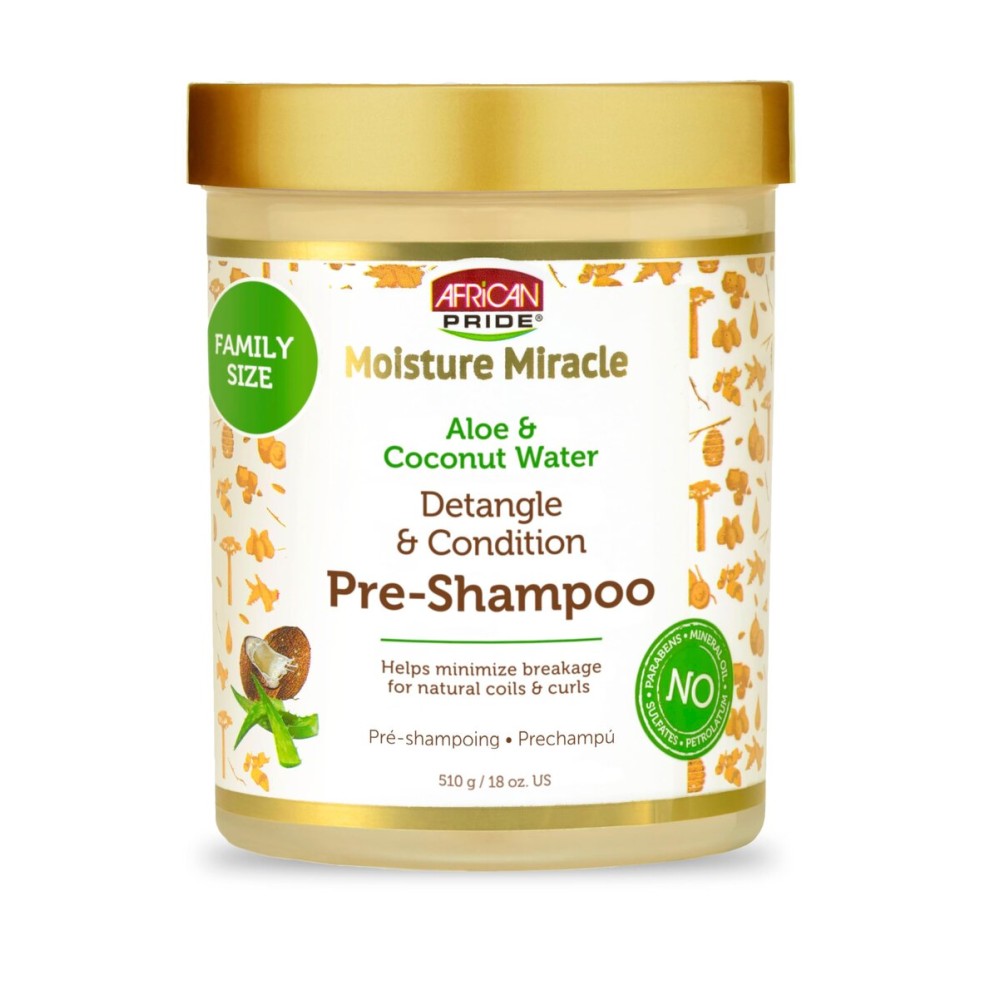 African Pride Moisture Miracle Pre-Shampoo Hair Detangler with Aloe & Coconut Water | Minimizes Breakage, Hydrates & Strengthens | Pre-Poo Treatment for Natural Coils & Curls | 18 oz.