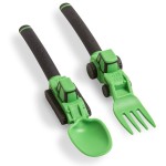 Dinneractive Green Construction Themed Toddler Utensil Set 2-Piece Set Loader & Tractor Toddler Spoons and Forks