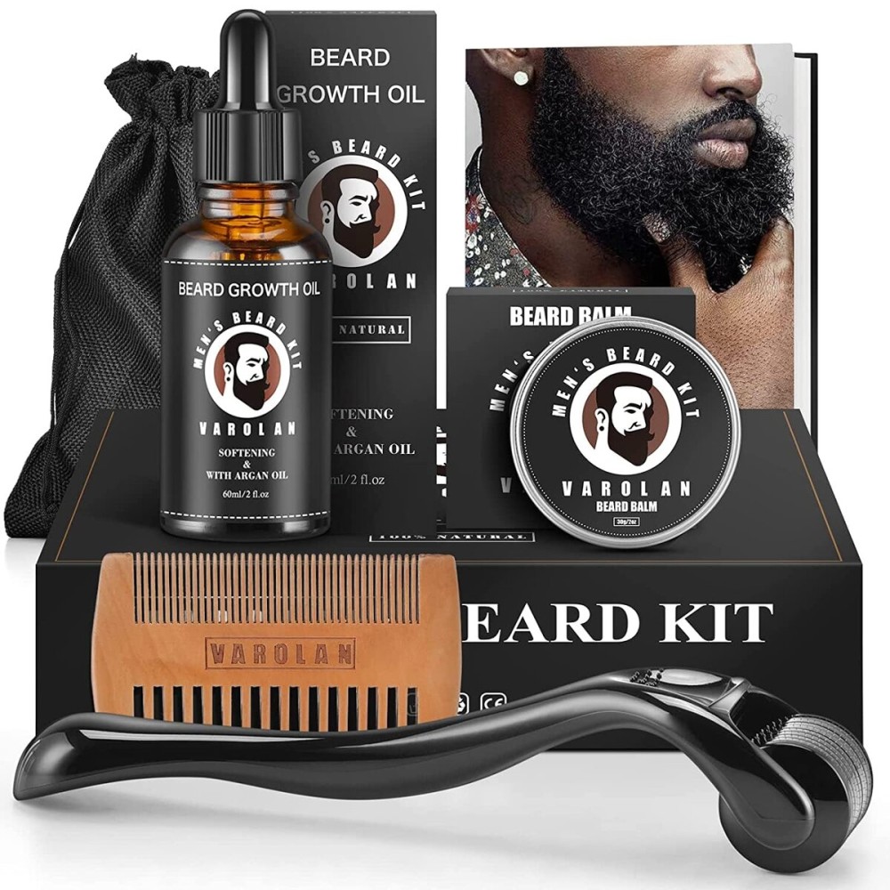 Varolan Beard Growth and Grooming Kit - Growth Oil (2Oz), Balm, Comb, E-book, Storage Bag, Mustache Mens Gift Set for Him