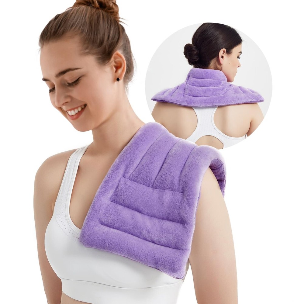 MEISENHOME Microwave Heating Pad for Pain Relief, 8 x 18 Microwavable Moist Heat Pads for Neck, Shoulder, Back, Knee, Period Cramps, Rice Heat Pack Hot & Cold Compress Reusable & Portable, Purple
