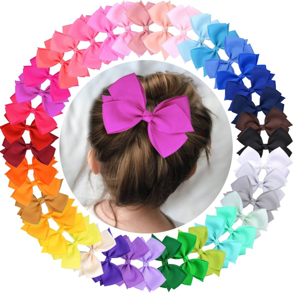 WillingTee 40 Colors Hair Bows for Fine Hair Big 4.5 Inch Grosgrain Ribbon Hair Bow Alligator Clips for Baby Girls Infants Toddlers Children