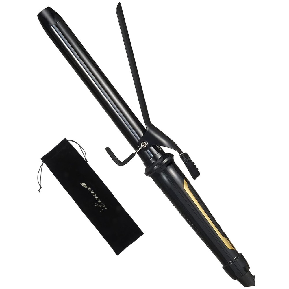 Lanvier 1 Inch Extra Long Hair Curling Iron with Ceramic Tourmaline Barrel, Professional Hair Curler up to 450F with Dual Voltage for Worldwild Use, Hair Waving Style Tool for Girls&Women-Black