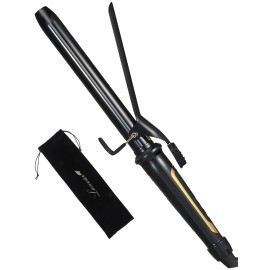 Lanvier 1 Inch Extra Long Hair Curling Iron with Ceramic Tourmaline Barrel, Professional Hair Curler up to 450F with Dual Voltage for Worldwild Use, Hair Waving Style Tool for Girls&Women-Black