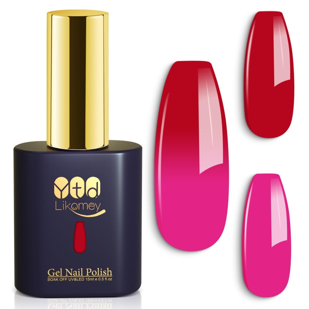 YTD Likomey Color Changing Gel Nail Polish,15ml Hot Pink To Red Mood Temperature Change Colors Ombre Thermal Salon Home Fall Winter Manicure UV Nail Varnish,WB11