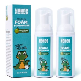 NOHOO Fluoride Free Foam Toothpaste Kids Cantaloupe,Natural Training Toothpaste for Baby Toddler Children Oral Cleaning and Cavity Protection(2 Pack