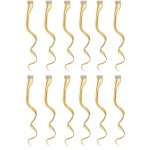 SWACC 12 Pcs Curly Wavy One Color Party Highlights Clip on in Hair Extensions Colored Hair Streak Synthetic Hairpieces (Beige Blonde)