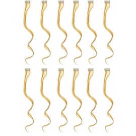 SWACC 12 Pcs Curly Wavy One Color Party Highlights Clip on in Hair Extensions Colored Hair Streak Synthetic Hairpieces (Beige Blonde)
