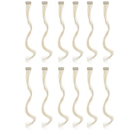 SWACC 12 Pcs Curly Wavy One Color Party Highlights Clip on in Hair Extensions Colored Hair Streak Synthetic Hairpieces (Platinum Blonde)