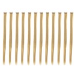 SWACC 12 Pcs Straight One Color Party Highlights Clip on in Hair Extensions Colored Hair Streak Synthetic Hairpieces (Beige Blonde)