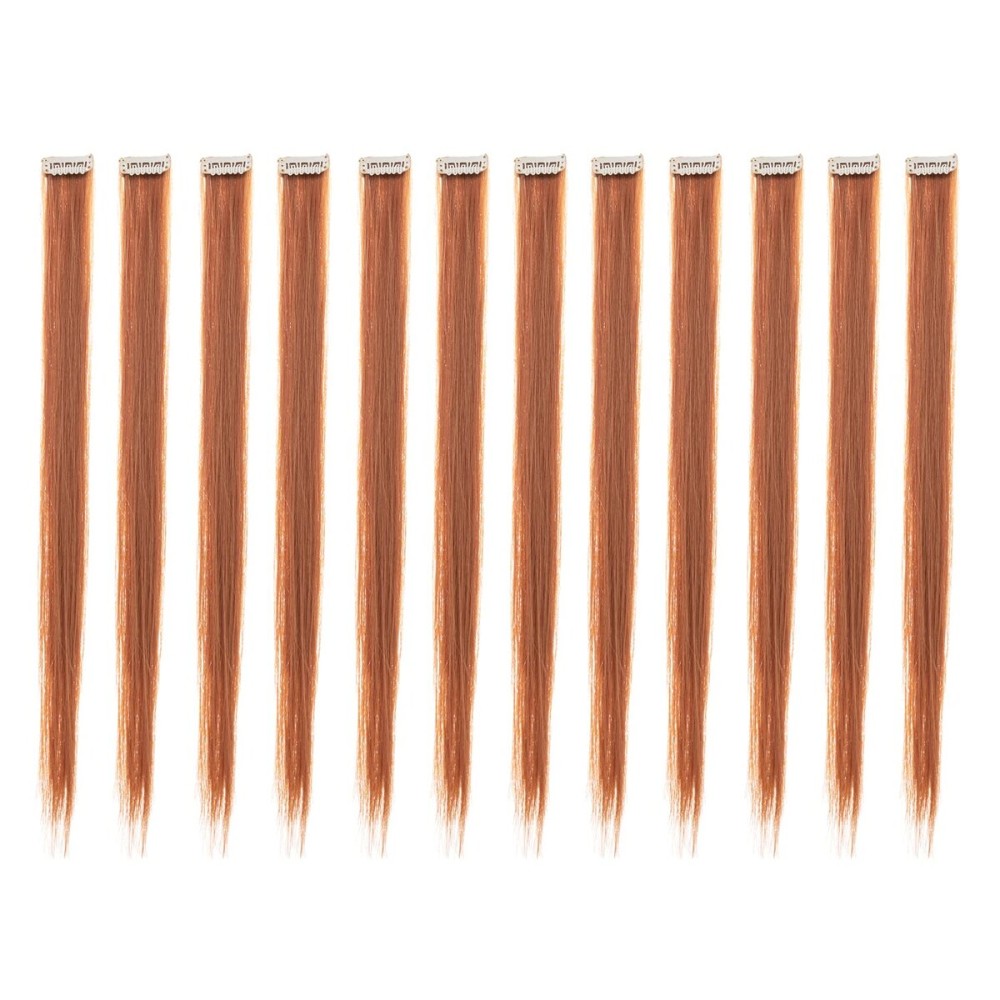 SWACC 12 Pcs Straight One Color Party Highlights Clip on in Hair Extensions Colored Hair Streak Synthetic Hairpieces (Ginger Red)
