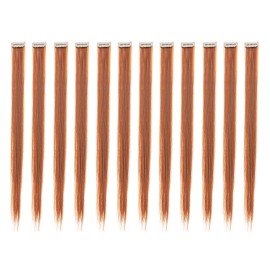 SWACC 12 Pcs Straight One Color Party Highlights Clip on in Hair Extensions Colored Hair Streak Synthetic Hairpieces (Ginger Red)