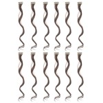 SWACC 12 Pcs Curly Wavy One Color Party Highlights Clip on in Hair Extensions Colored Hair Streak Synthetic Hairpieces (Dark Brown-4)