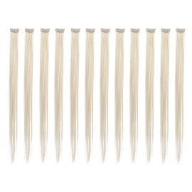 SWACC 12 Pcs Straight One Color Party Highlights Clip on in Hair Extensions Colored Hair Streak Synthetic Hairpieces (Platinum Blonde)
