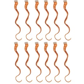 SWACC 12 Pcs Curly Wavy One Color Party Highlights Clip on in Hair Extensions Colored Hair Streak Synthetic Hairpieces (Ginger Red)