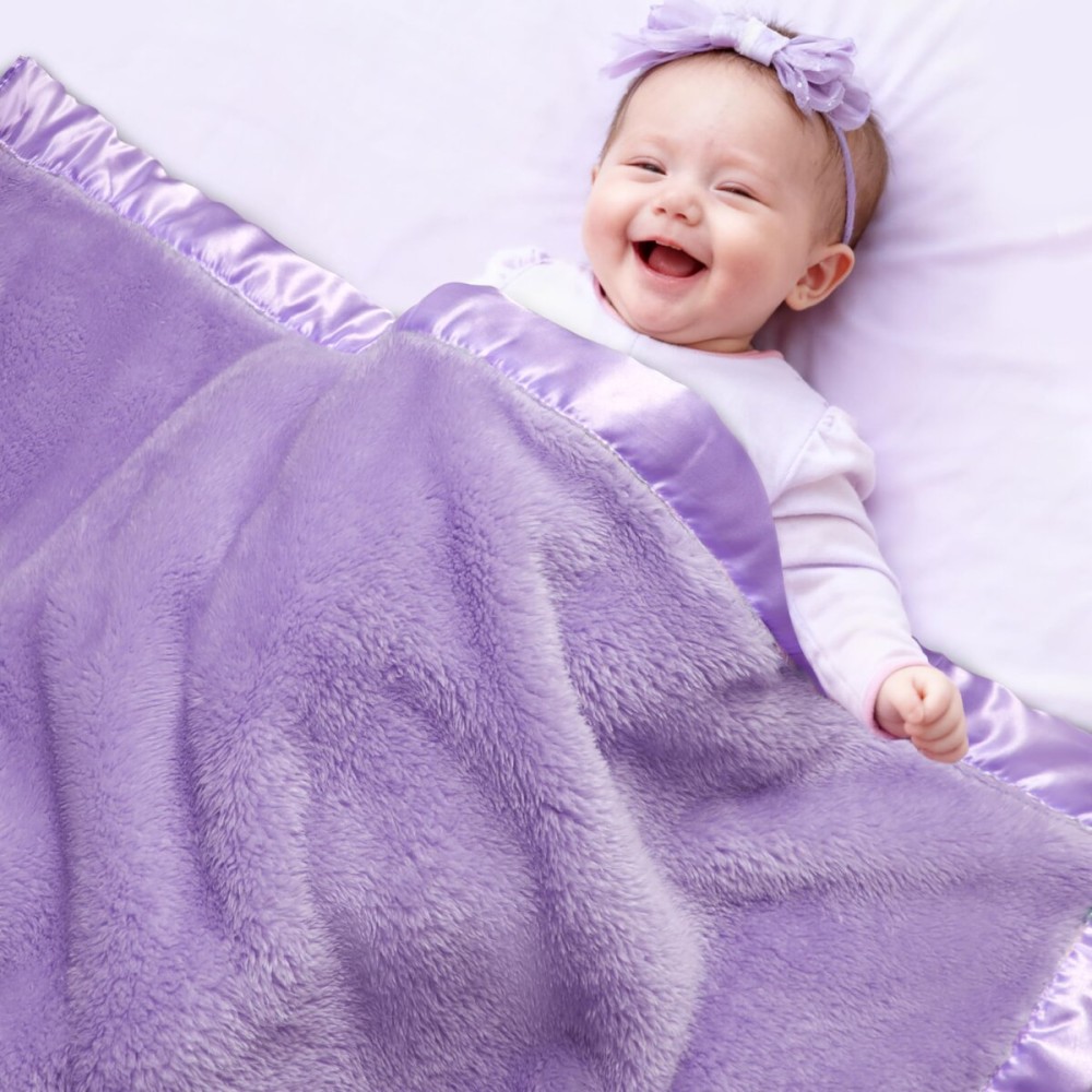 Pro Goleem Fleece Baby Blanket with 2 Inch Satin Trim Soft Plush Blanket for Boys and Girls for Babies Purple 30\'\'x40\'\'