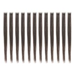 SWACC 12 Pcs Straight One Color Party Highlights Clip on in Hair Extensions Colored Hair Streak Synthetic Hairpieces (Dark Brown-4)