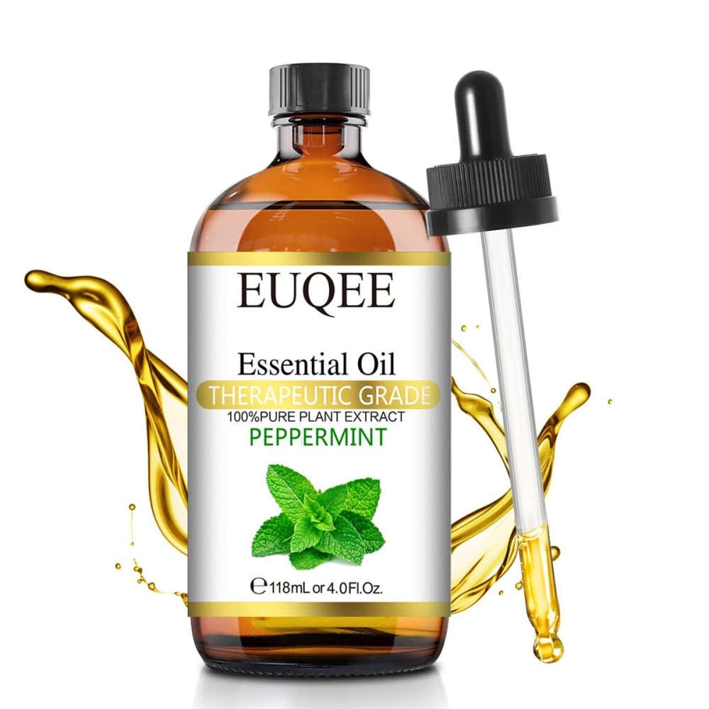 EUQEE Peppermint Essential Oil 118 ml Pure Peppermint Oil with Glass Dropper, Great for Aromatherapy, Diffuser, Soap Candle Making - 4Fl. Oz